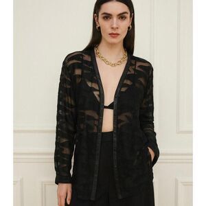 Helmut Lang Womens Sheer Zebra Print Top L Black Leather Trim NWT $395